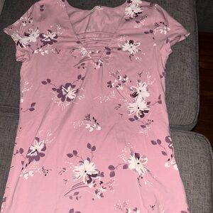Aeropostale Pink Floral Short Sleeve Tee
